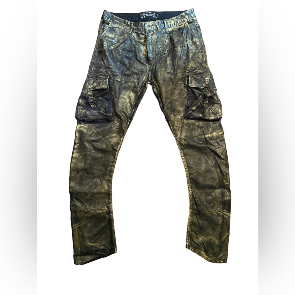 SOLD Gold Waxed Robin’s Jeans Buckle Denim Jeans - Picture 1 of 11